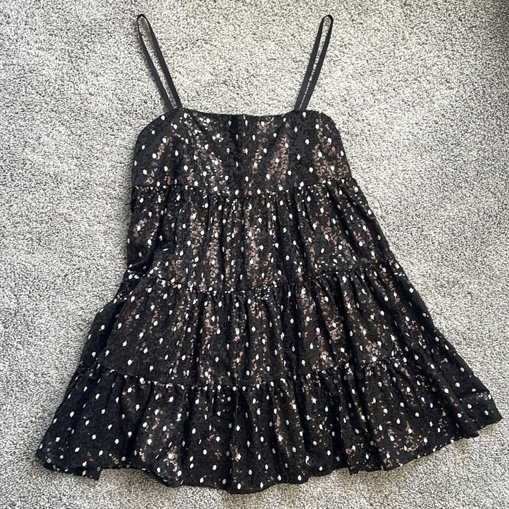 NWOT Zara women’s babydoll sequins polkadot dress XS/S